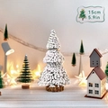 Miniatur 15cm weiße beflockte Weihnachtsbaum mit Schneeeffekt und rundem Holzsockel - 15CM Zeder Baum (Kein Licht) (A-SQ88)