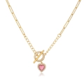 Détail du fermoir à bascule OT plaqué or 18K avec pendentif cœur rose sur chaîne trombone - Or Avec Zircon Rouge Rubis