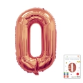 40-inch rose gold number 0 foil balloon with metallic luster and retail packaging - 40-inch Rose Gold 0 With Paper Card