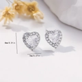 Macro view of heart-shaped zircon stud earrings with size measurements of 8mm by 7mm - EH762 Full Zirconia Heart Studs