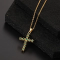 Collar cruz punk vintage con piedras de circón verde en una cadena dorada - Estilo K1 Cobre Chapado En Oro