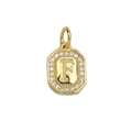 Macro view of 18k gold plated letter F pendant with shimmering cubic zirconia accents - Gold Letter F