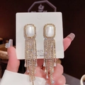 Elegant gold fringe earrings with rectangular opal and S925 silver needle for women - Gold Zircon Tassel (E0207)