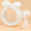 Bandeau en polaire corail blanche avec brosse nettoyante visage 2-en-1 en silicone - Blanc (Bandeau + Brosse)