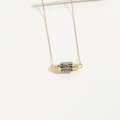 Bow zircon choker with a red and blue enamel cylinder pendant on a gold chain - Blue & Brown Enamel Cylinder Gold