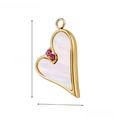 Macro detail of heart pendant with shell inlay and pink crystals including dimensions - Mother of Pearl with Pink Stones Heart-AP41825D3A0