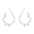 Polished silver liquid lava hollow heart stud earrings with asymmetric design - Wave Circle Style (3693) / KC Gold