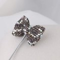 Bowtie charm with dark grey sparkling rhinestones and silver metal for DIY jewelry making - Grey AB
