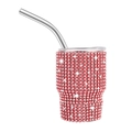 Red rhinestone 3oz stainless steel mini tumbler with straw and transparent lid - Tapered Leg / Red