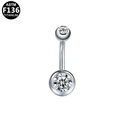 Silver ASTM F136 titanium belly button ring with round clear cubic zirconia stones - Double CZ Style / Silver