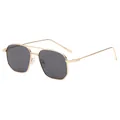 Retro pilot style double bridge sunglasses with gold metal frame and dark grey lenses - Gold Frame Grey Lens