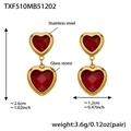 Goldene Edelstahlohrringe mit facettierten, doppelten roten Herzsteinen aus Glas - Rosa Strass-Ohrringe (TXF510) / Gold