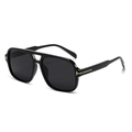 Classic black pilot sunglasses with gold T-shaped metal hinges and UV protection lenses - Black Frame Grey Lens