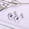 Elegant cube crystal stud earrings with rainbow AB coating and silver titanium posts - Clear Crystal/Silver