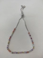 Rainbow cubic zirconia tennis bracelet with adjustable bolo clasp and silver box chain - Single Row Rainbow Zircon / Platinum