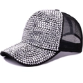 Women's black trucker hat with sparkly silver rhinestones and breathable mesh back - Adjustable / Silver Rhinestone Black Mesh
