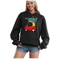 Black Christmas hoodie featuring a red car and festive tree graphic for men and women - S / Tops / Black