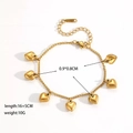 Detailed view of a gold stainless steel heart charm bracelet with dimensions and 10g weight - [XKE0268] Seven Hearts Bracelet Gold