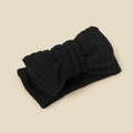 Detail showing the textured knit of a soft black elastic baby headband with a bow - 17*8.5cm / Black