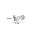 Silver butterfly labret stud in stainless steel with clear crystals, size 4.4mm by 5.2mm - Butterfly / Silver