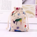 Linen Christmas gift bag featuring metallic gradient reindeer and snowflake patterns - Colorful Snowflake Reindeer