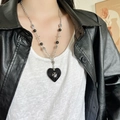 Gothic style necklace with black heart pendant and silver cross charms for women - Black Heart Pendant Style / Silver-Black