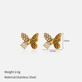 Golden stainless steel butterfly stud earrings with sparkling cubic zirconia stones - Gold Butterfly Rhinestone Studs