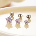 Three sizes of purple star zircon cartilage earrings with silver steel screw backs - 6mm Zircon (Single) / Purple (A148-3#)