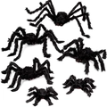 Set of 6 black plush spiders in various sizes for spooky Halloween party decorations - 30CM+50CM*2+75CM+90CM Spider Set (6pcs)