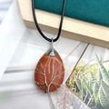 Handmade red teardrop stone pendant with silver tree of life wire wrapping - Red Jasper Silver