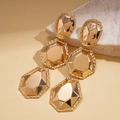 Close-up of geometric triple-link earrings in polished gold with textured edges - Drop Earrings (925 Silver Needle) / Gold