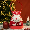 Christmas gift bag with 3D reindeer plush design and red knitted fabric handle - Knitted Style Christmas Elk Bag