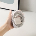 Small round mesh storage pouch with zipper for white power adapter and charging cables - White (Data Cable Storage Bag)