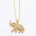 Gold plated elephant pendant necklace with zircon rhinestones on a slim cable chain - Style B (Full White Zircon)