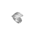 Silberner Edelstahlring in Blattform mit Federmuster und verstellbarem offenem Design - Silber (R305100)