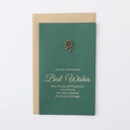 Vintage dark green greeting card with bronze metal flower charm and kraft envelope - Sunflower