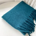 Chunky peacock blue mohair scarf with soft tassels for winter warmth and comfort - Dark Green (14#)