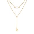 Collana a Y a doppio strato in oro 18K con perla bianca e pendente con lettera B - Stile Lettera B (NC-1930G-B)