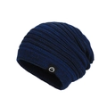 Winter striped knit beanie in navy blue and black with side brand logo patch - Mixed Navy Blue
