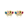 Elegant s925 gold stud earrings with colorful teardrop stones and white zircon accents - 925 Silver / 18K Gold (Colored Stone)