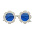 Kids flower sunglasses with white daisy frame and vibrant blue lenses for summer - Kids / C29 White Frame Blue Lens