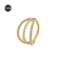 Golden F136 titanium triple row hoop earring with sparkling round rhinestones - 1.2*10mm / Triple Row Stone Gold