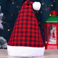 Red and black buffalo plaid Christmas hat with white plush trim and decorative pompom - Christmas Hat Style 023-B / Snowflake
