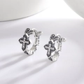 S925 Sterling Silber Creolen mit Kreuz-Anhänger und Zirkonia im Vintage-Stil für Damen - 925er Silber / Vintage Kreuz-Ohrschnallen (Paar)