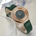 Elegante Damenuhr in Roségold mit smaragdgrünem Zifferblatt und glitzernder Lünette - Grüne Uhr