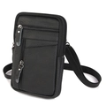 Men's black leather waist bag with lychee texture and multiple zipper pockets - Double Layer 4 Pockets / Black