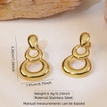 Gold-toned layered stainless steel triple teardrop dangle earrings with polished finish - Stainless Steel Triple Hoop Teardrop