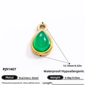 Golden stainless steel teardrop pendant with green stone, 13.15mm waterproof charm - Green Gemstone Teardrop Style (PJ91407-2pcs)