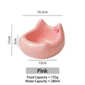 Pink cat-eared ceramic bowl for pets with detailed size measurements and 280ml capacity - Cat Ceramic Bowl / Pink