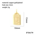 Detailed view of golden rectangle copper charm with engraved letter Q and dimensions - Letter Q